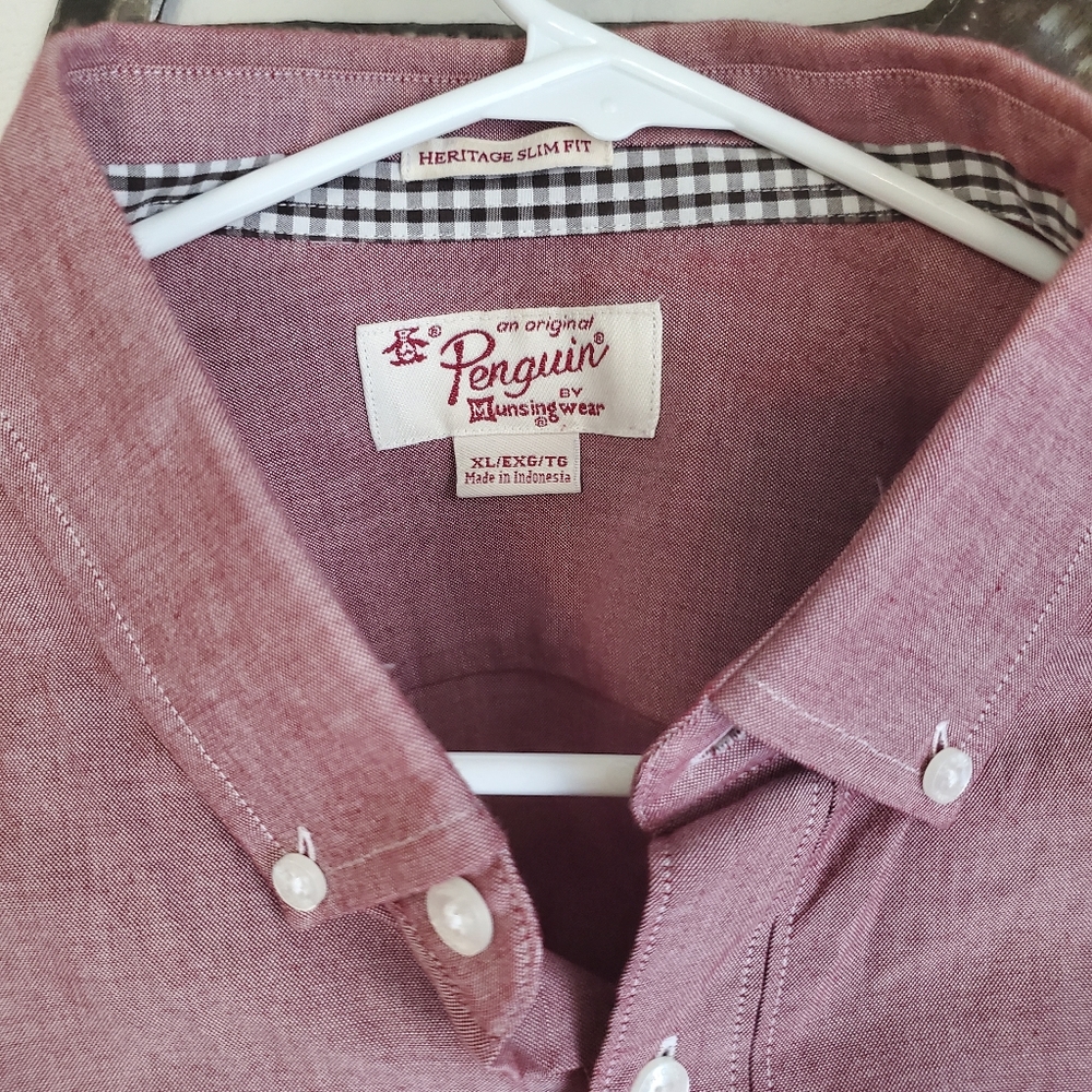 Penguin light red long sleeved dress shirt
